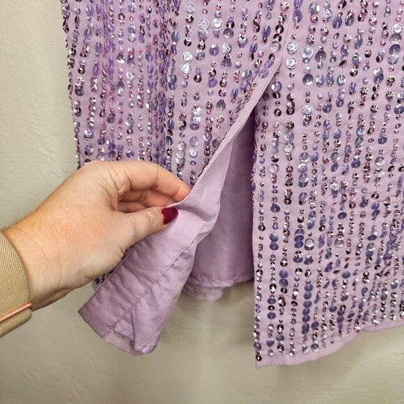 Mac Duggal Sequin Illusion Long Puff Sleeve 107641 Evening Tea Length Midi Dress - Picture 10 of 16